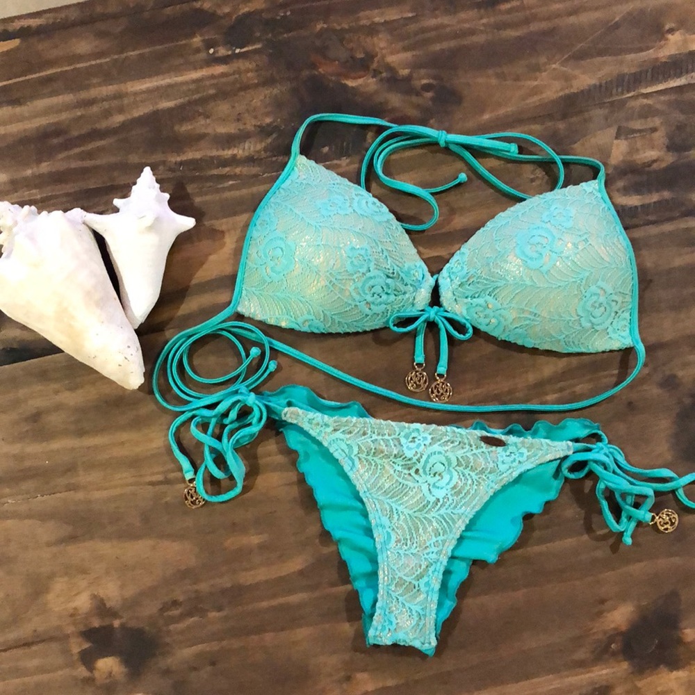 Luli Fama Push Up Green/Gold Mermaid Bikini